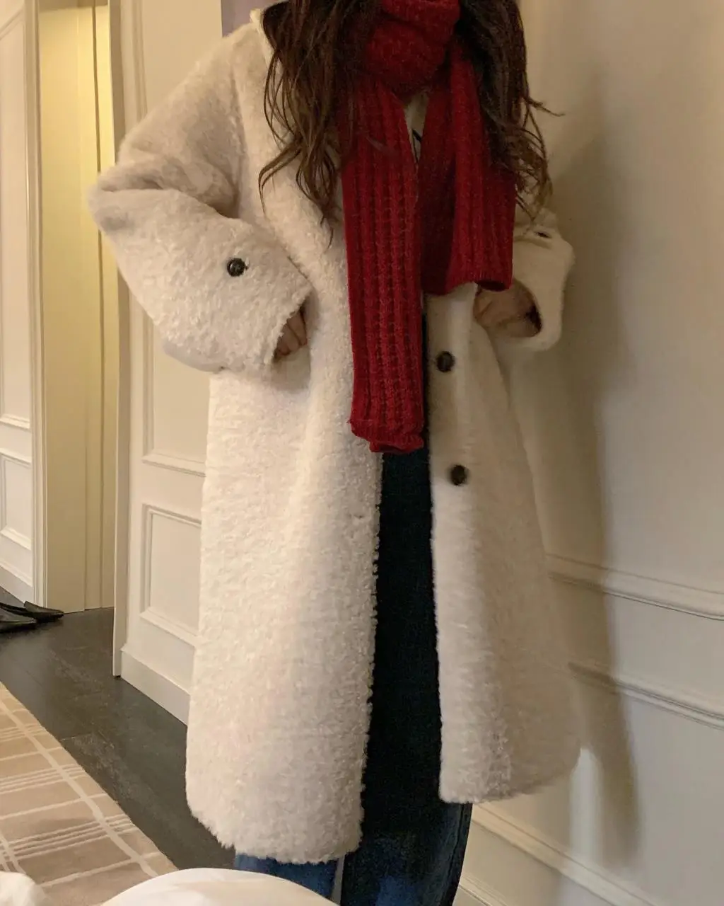 

Женское однобортное пальто из овечьей шерсти, Корейская теплая флисовая куртка с длинным рукавом, верхняя одежда, осень-зима 2021