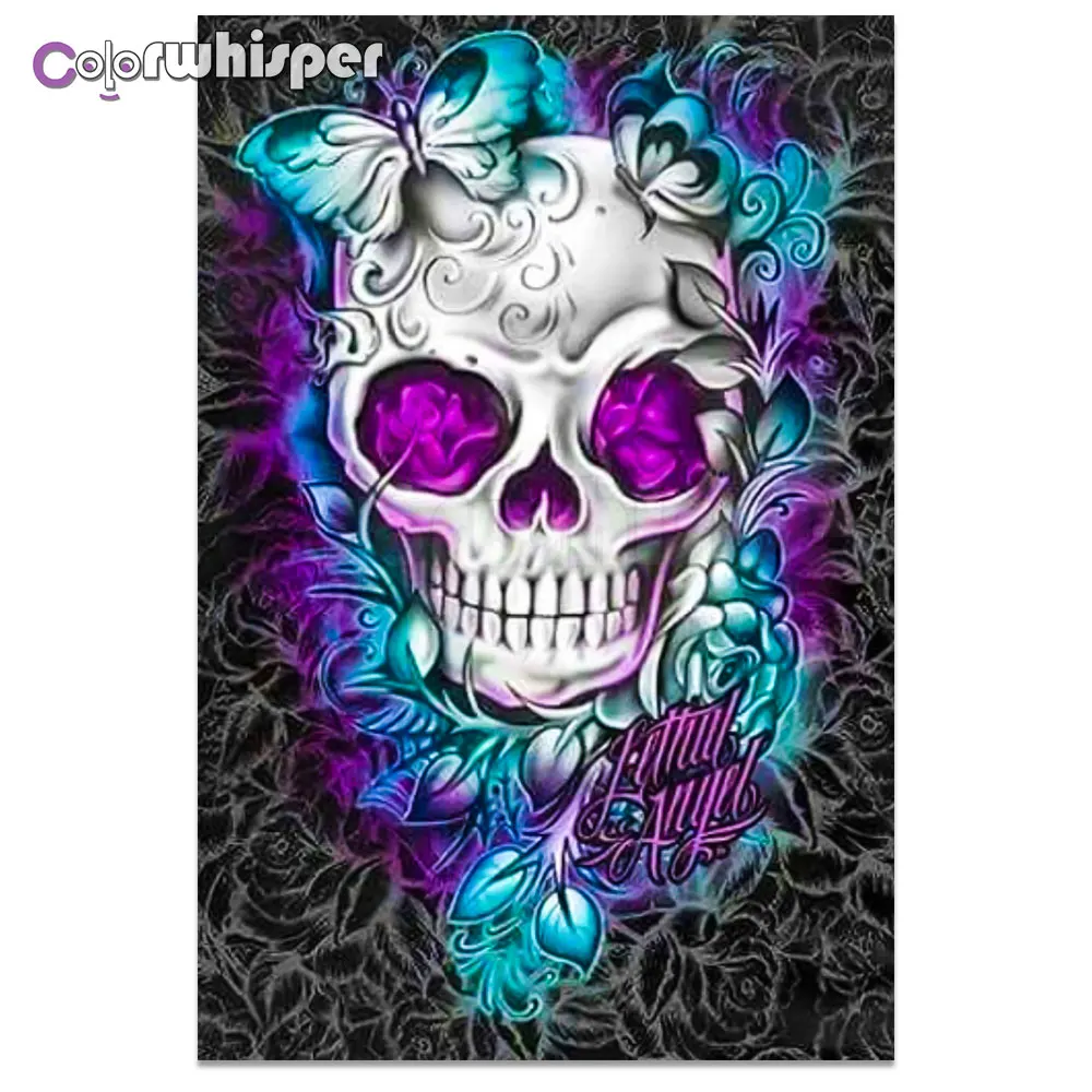 Алмазная живопись полноразмерная/круглая вышивка картина из страз Череп Бабочка