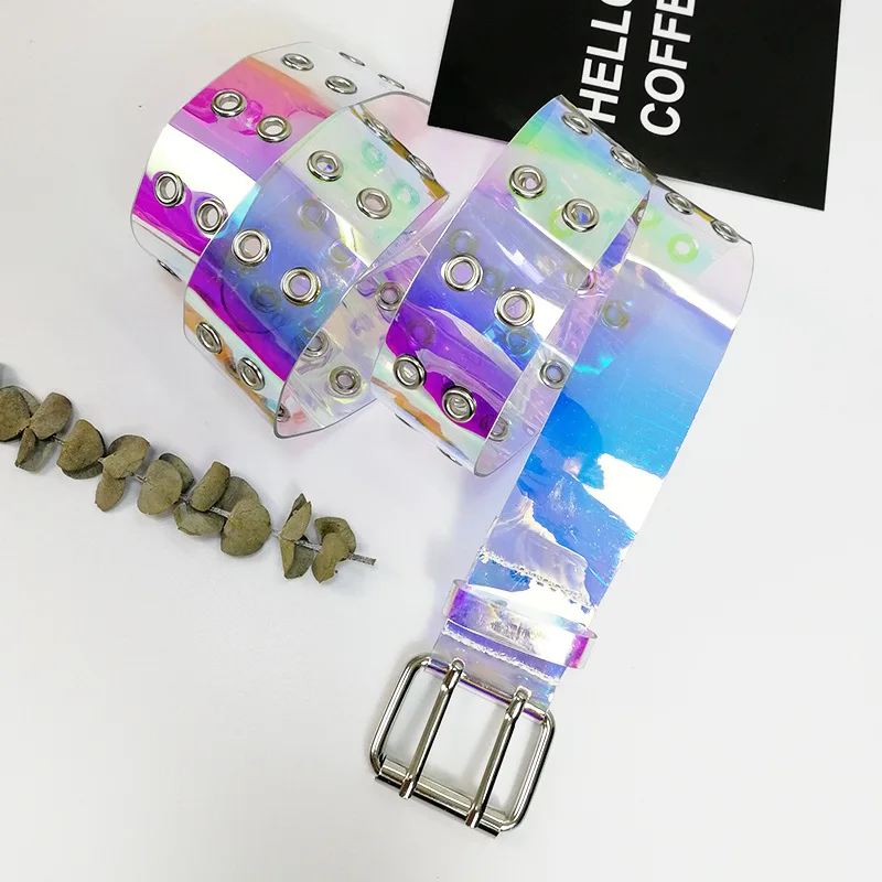 Ремень с двумя рядами прокладок для женщин двойная Пряжка из ПВХ ремешок джинсов