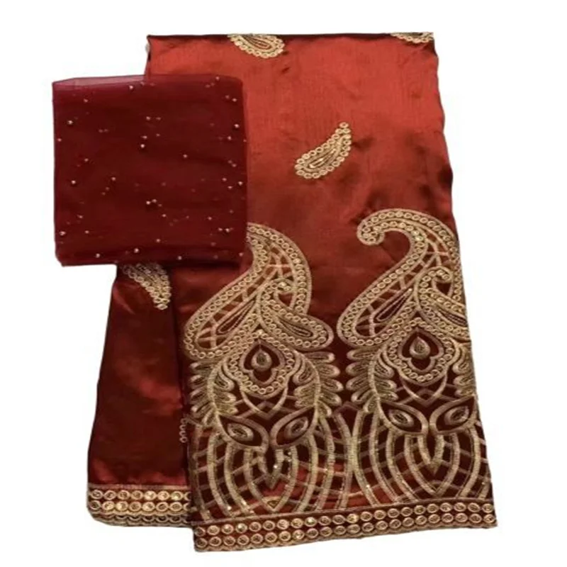 Красные/Золотые африканские кружевные ткани George Высококачественная нигерийская