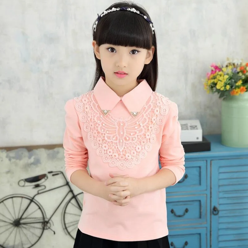 2020 Школьная блузка для девочек-подростков кружевные рубашки топы Осенняя