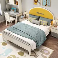 Hot Sale Popular Fabric Children’S Bed For Boys European-Style Cartoon Kids Double Bed 1.2m  Yellow Bedroom Furniture Set