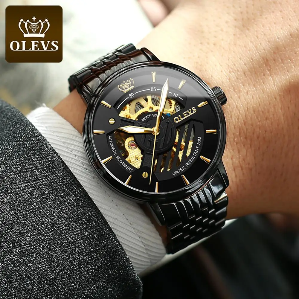 

2020 New OLEVS Men's Fashion Business Watch Hollow Dial Automatic Mechanical Men's Quartz Watch Stainless Steel Waterproof Clock
