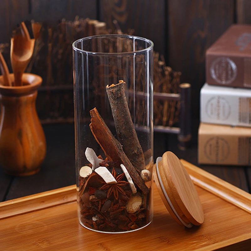 Стеклянные банки с бамбуковой крышкой мини-канистра для кофе сахара чая