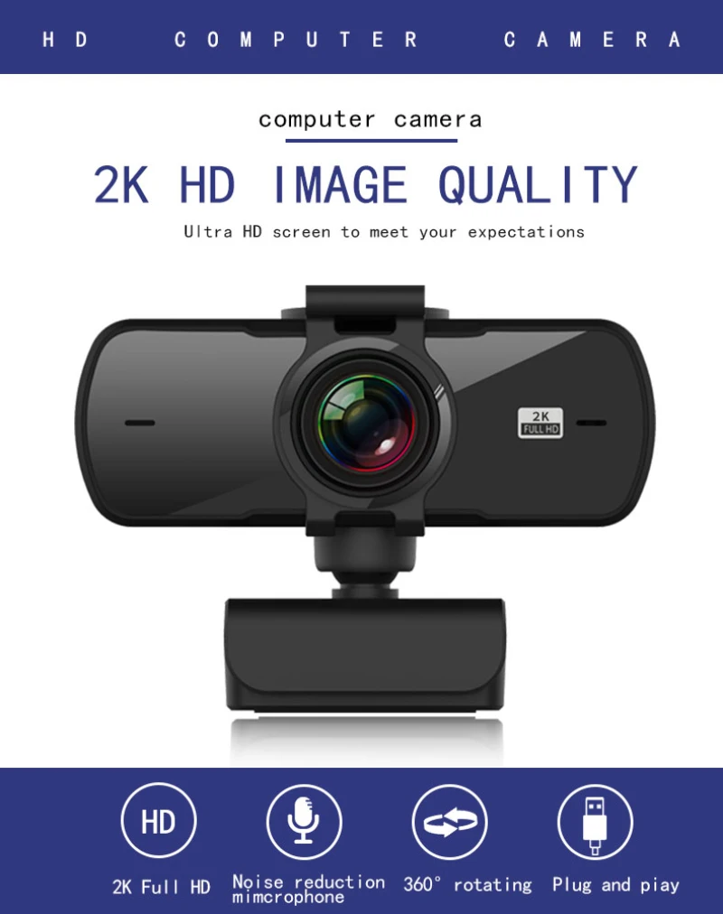 

Built-in Microphone High-end Video Call Camera Computer Peripherals Webcams For PC Laptop 2K Fixed Focus HD Webcam