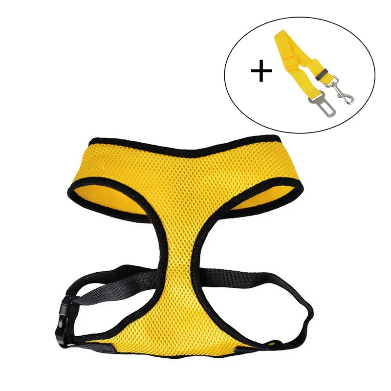 Yellow Светоотражающая шлейка с поводком для домашних животных, собак, дышащий сетчатый жилет, Регулируемый жилет, поводок для прогулок, поводок для маленьких собак - Цвет: Yellow
