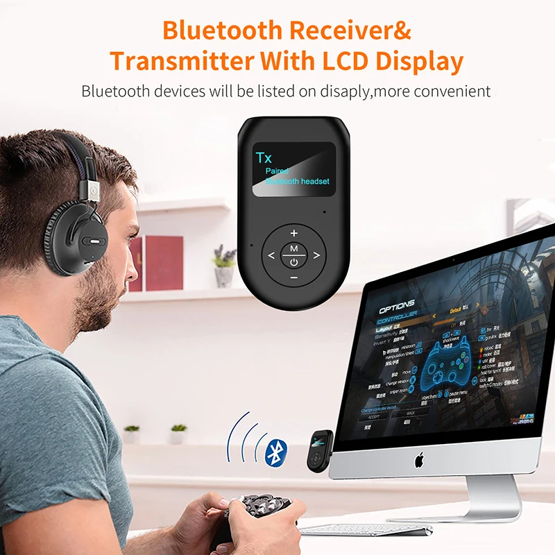 ЖК дисплей Bluetooth 5 0 аудио передатчик приемник 3 мм AUX стерео с микрофоном Handfrees
