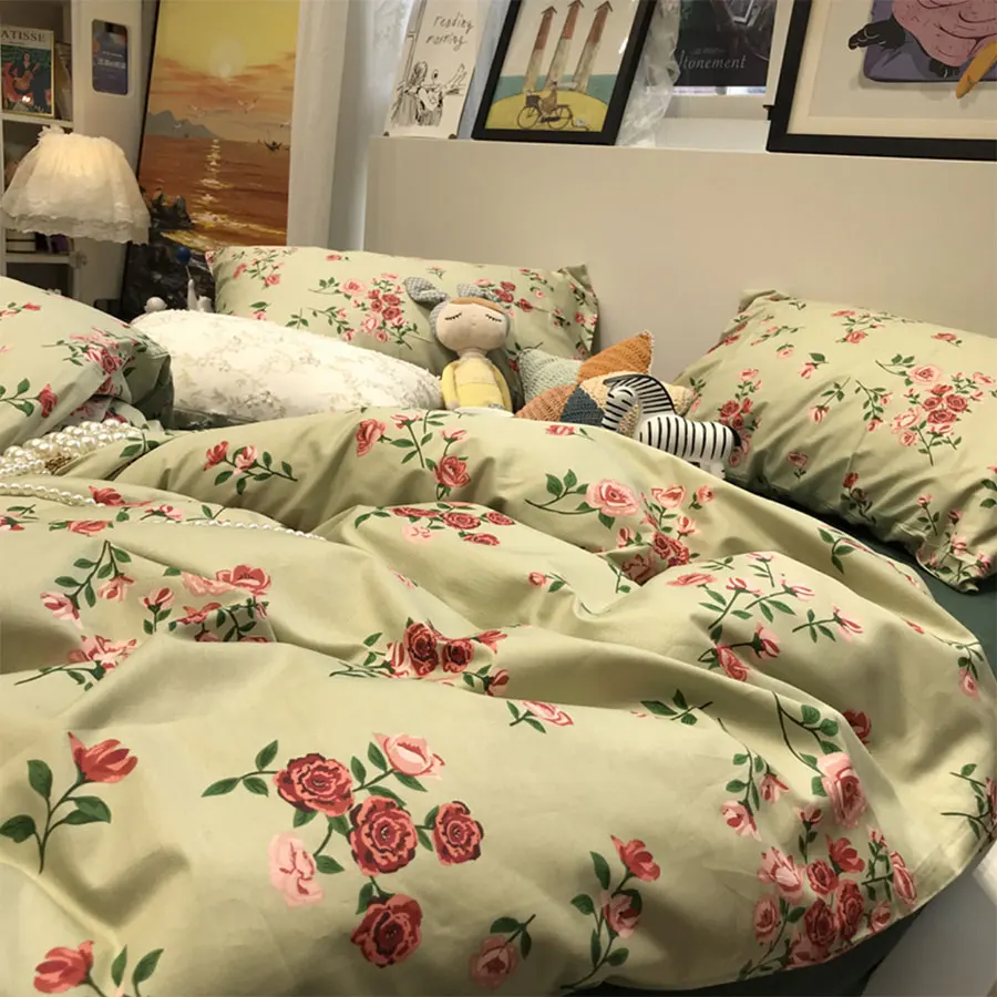 

Винтажный пасторальный Комплект постельного белья с цветочным рисунком, односпальный двуспальный хлопковый двуспальный полноразмерный домашний текстиль, простыня, наволочка, пододеяльник