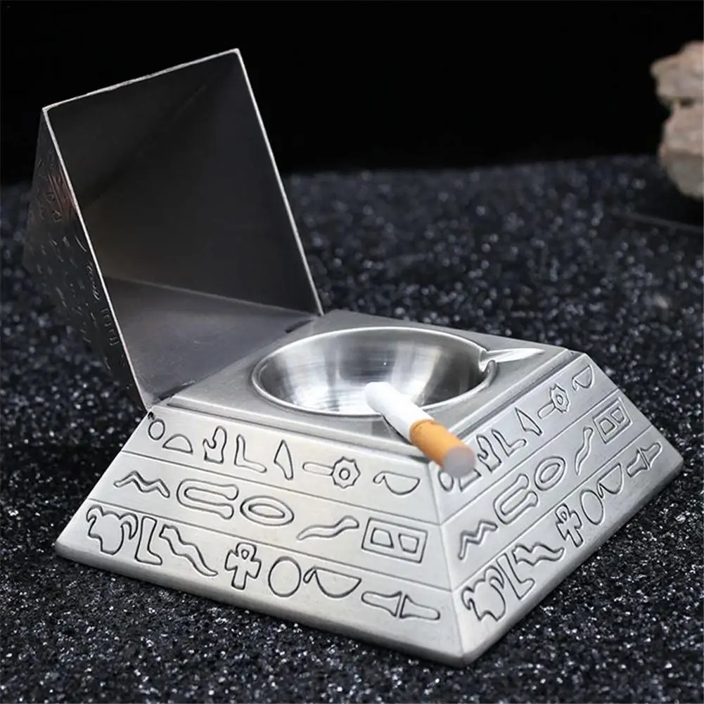 

Pyramid Retro Zinc Alloy Ashtray With Lids Cigarette Smokeless Cigar Ashtray Ancient Egypt Patterned Gift For Family Or Friends