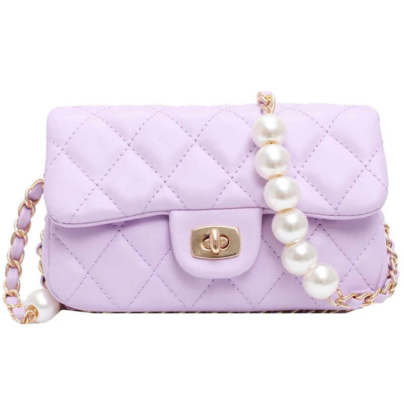 

Quilted Pearl Chain PU Leather Solid Color Crossbody Bags For Women 2021 Fashion Small Shoulder Bag Female Handbags And Purses