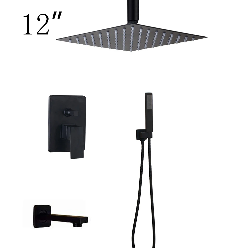 12 inch shower B Monite черный набор душевых смесителей для ванной комнаты, черное потолочное крепление 8 12 16 светодиодный смеситель для душа W/смеситель для ручного душа - Цвет: 12 inch shower B