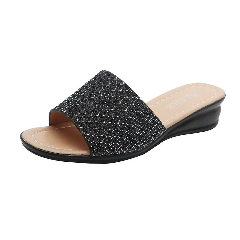 

Large Size Slippers Women's 2021 Summer Slope Heel Slippers Women's Slippers Thick Bottom One-line Cool Slippers Women's Trend