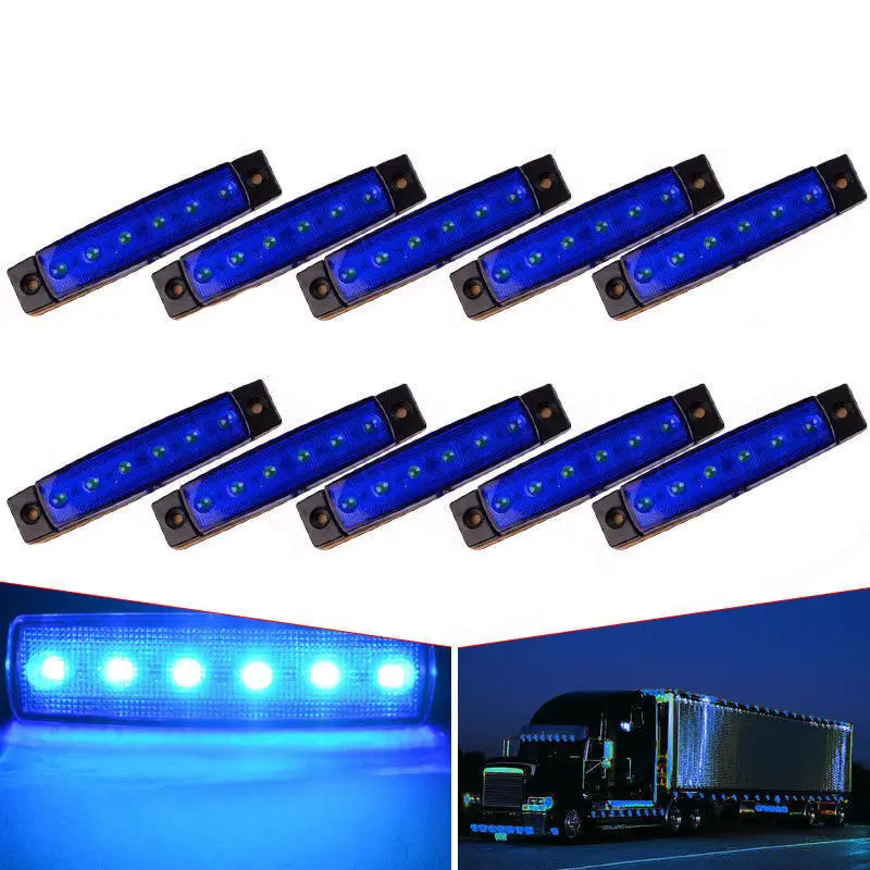 Синий DC 12V 24V 6LED боковой габаритный фонарь для прицепа грузовика лодки автобуса