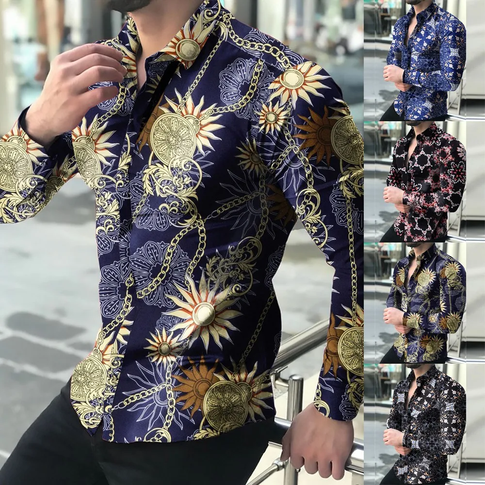 

Mens Casual Printed Shirt Slim Fit Formal Shirts Long Sleeve Button Down Tops Fashion Men Party Formal Shirt Social Shirt