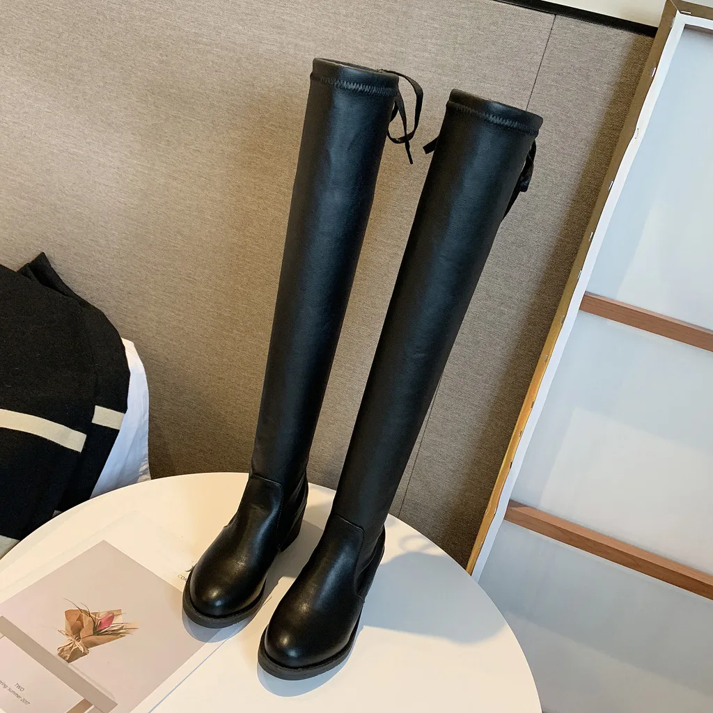 Женские высокие сапоги из эластичной ткани зимние однотонные Сапоги выше колена