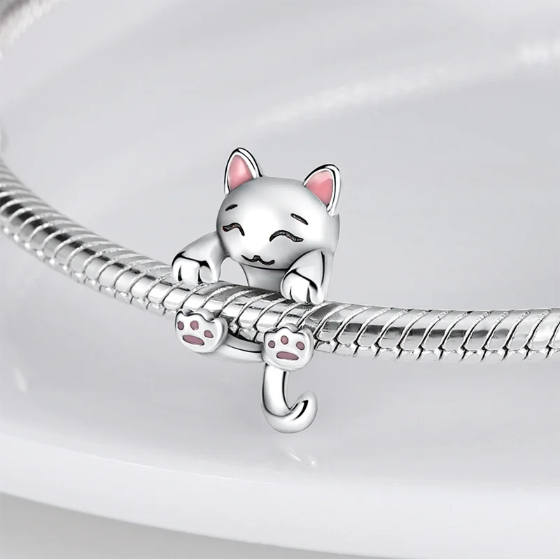 

Подвески plata of ley 925 подходят для оригинального браслета Pandora в форме маленького молочного кота серебро 925 пробы Подвески бусины-шармы для жен...