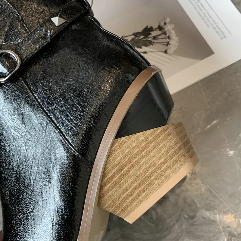 

2019 New Square Toe Ankle Boots For Women Wedges Zipper High Heel Western Boots Autumn Winter Plush Classic Style Female Shoes