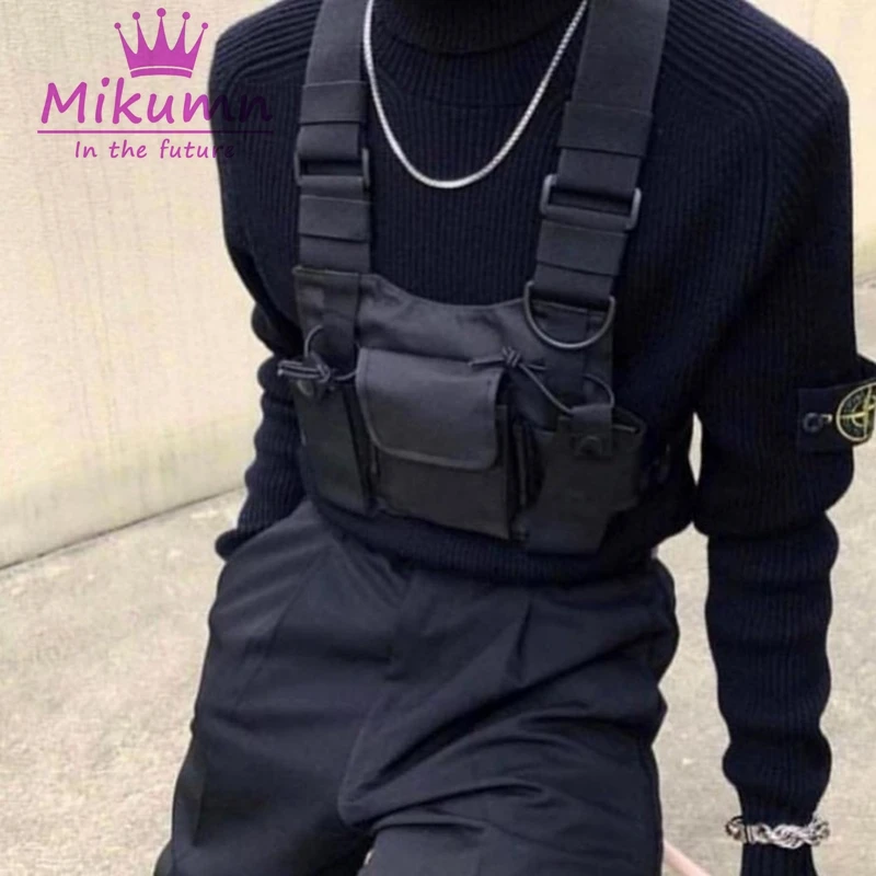 Регулируемый черный жилет в стиле хип хоп уличная одежда повседневная поясная