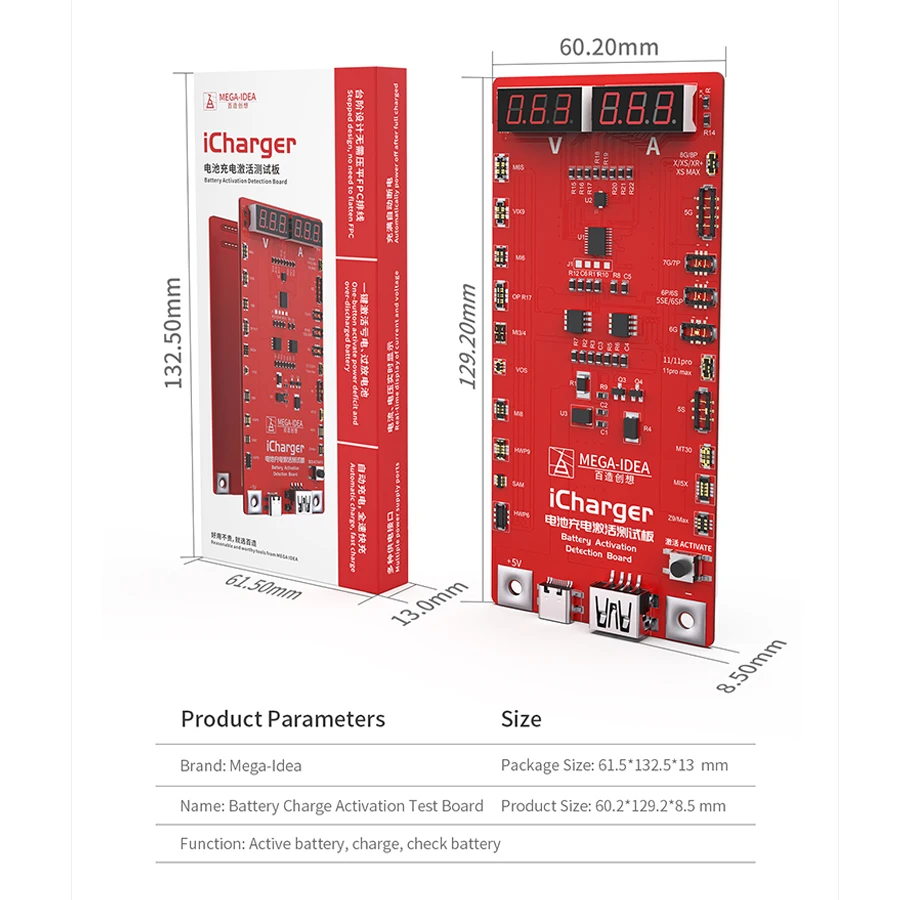 

Mega Idea Icharger Battery Charging Activation Test Detection Board For Phone Samsung IOS Android Devices Repair Tool Set