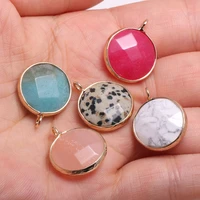 natural stone faceted pendants round shape exquisite charms for jewelry making diy earring necklace accessories 17x20mm