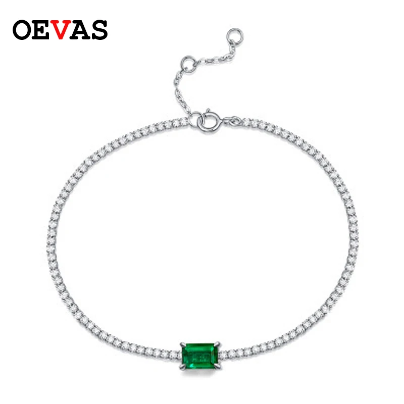 

OEVAS 925 Sterling Silver Created Moissanite Emerald Gemstone Bangle Charm Wedding Cocktail Bracelet Fine Jewelry Gift Wholesale