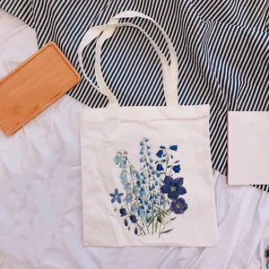 Floral Summer Wild Plant Canvas Shoulder Tote Bag for Women Handbags Eco Reusable Shopping Bag Vintage Fashion Ulzzang Bags