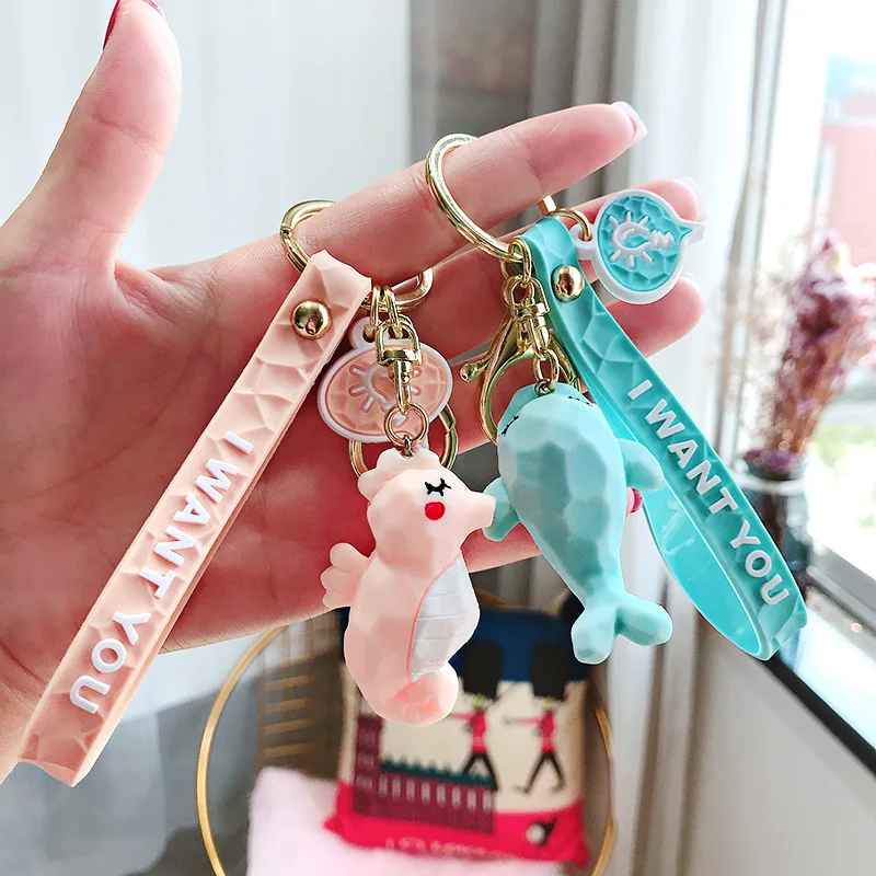 

Cartoon Cute Geometric Cute Whale Keychains Creative Ocean Fish Duck Key Chain Kids Gift Key Chains Lovers Bag Pendant