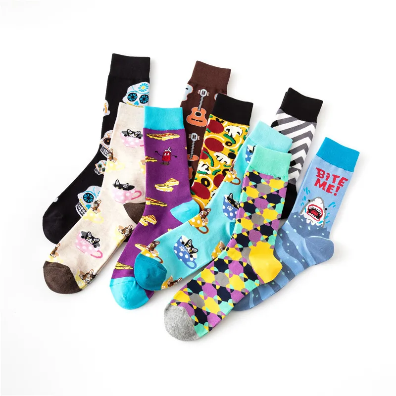 Новые счастливые носки для мужчин повседневные забавные геометрические Цветные