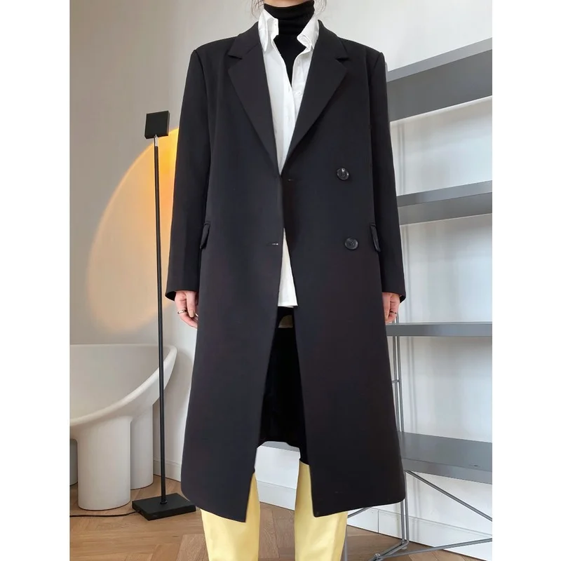 Solid Khaki Long Blazer Women Trench Coat Autumn Winter Notched Collar Women Clothes Coats Causal Full Sleeve Black OL Trenchs