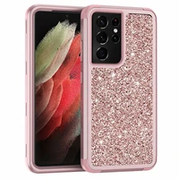 3 in 1 glitter hybrid armor case for samsung galaxy s21 ultra s21 plus note 20 s10 full pc silicon cover note 9 shockproof case
