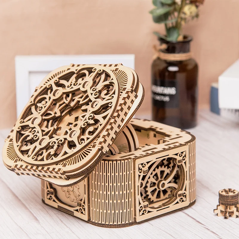 

New High-Grade Wooden Jewelry Box Assembled Creative Toy Gift Puzzle Wooden Mechanical Transmission Model Assembled Toy DIY Gift