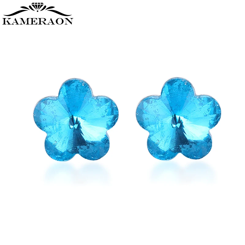 

2021 New Arrival Women Sterling Silver Blue Crystal Flower Stud Earrings for Women Silver 925 Jewelry Gift for Girlfriend Wife