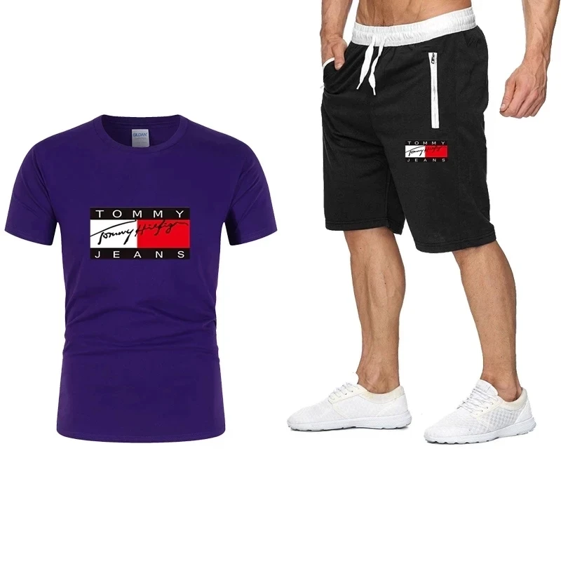

2021 new brand Tommy men's sports T-shirt + shorts, 2 sets of running and fitness sportswear, free shipping on sportswear