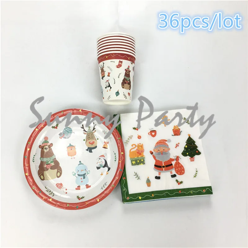 36 шт/лот Новогодние рождественские тематические праздничные бумажные тарелки