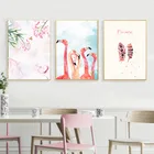 Скандинавский постер в виде фламинго, цветов, перьев, Картина на холсте в скандинавском стиле, настенные картины для гостиной, домашние декоративные принты, искусства