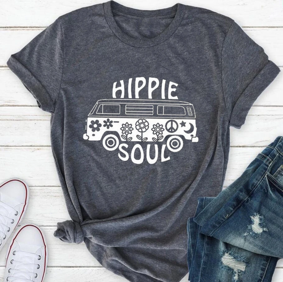 Хиппи Soul Футболка гранж tumblr camisetas уличный стиль эстетический Графический Забавный хлопок автомобиль для женщин Искусство Винтаж Футболка 90s Топ - Цвет: Dark Gray-white text