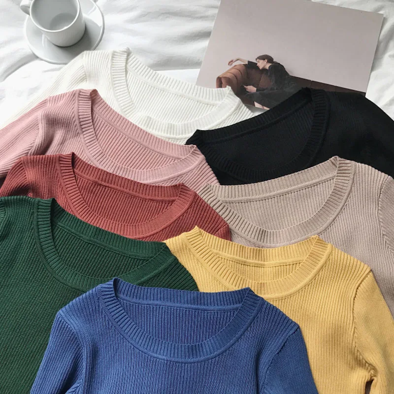 

Winter Thin Woman Sweaters Autumn Jumper 2020 Fall Solid Knitted Sweater Women Clothes Black Korean Pullover Tops Vintage White