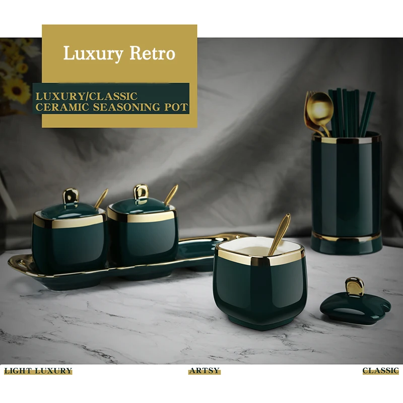 ceramic spice jars sets oil soy sauce vinegar seasoning bottle sugar container salt pepper shakers kitchen accessories organizer free global shipping