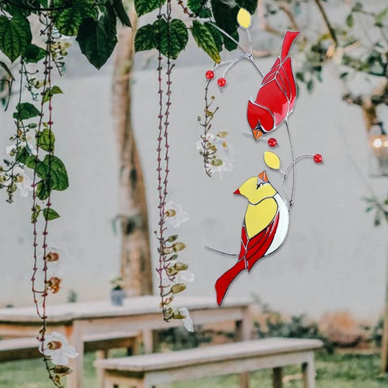 

Pair Cardinal Bird Stained Ornament Window Hangings Personality Red Bird Shaped Pendant for Home Window Hanging Ornament 68UE