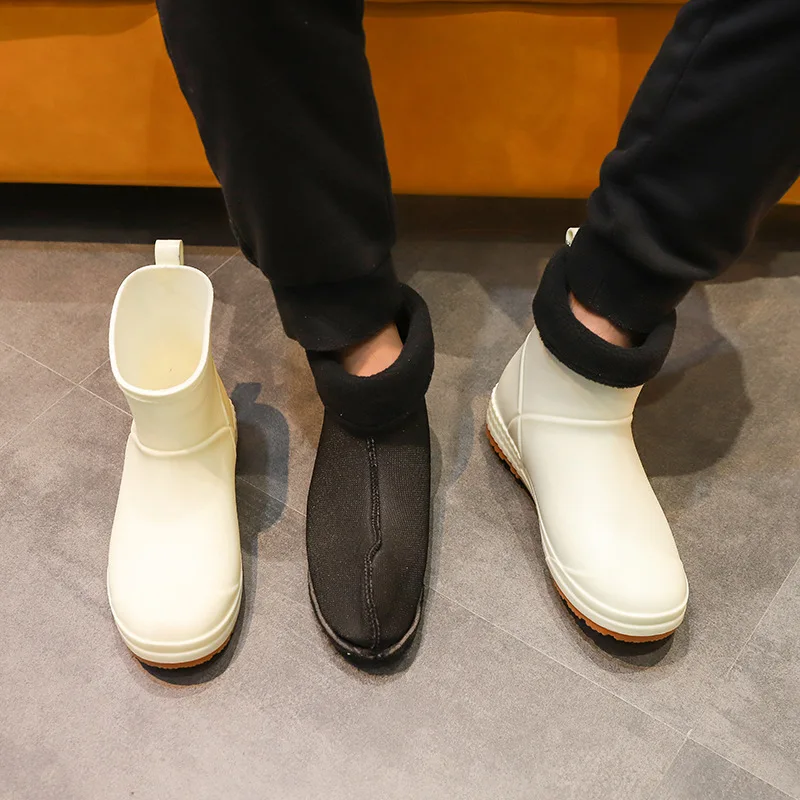 

Fashion Rain Boots for Men Ankle Booties Winter Waterproof Warm Work Boots Non-slip Platform Rubber Shoes Mens Kitchen Galoshes