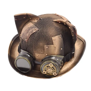 Ретро Панк Лолита Стиль Женщины Кот Ухо Панк Шапка Патч шестерня Очки Украшение мягкая фетровая шляпа головной убор