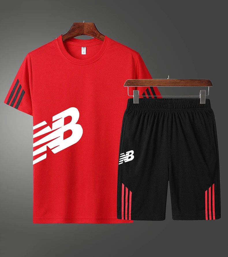 Новинка Спортивная футболка мужские костюмы с коротким рукавом 2 шт./компл.