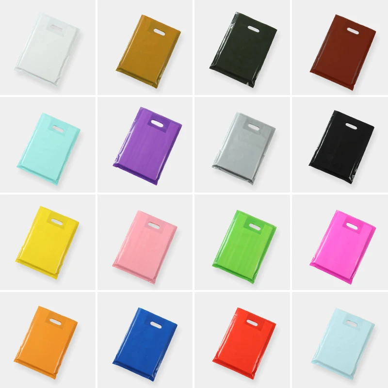 

20Pcs 15x20cm*20x28cm Blank Flat Plastic Bag Clothes Shopping Bag Wedding Gift Packaging Bag With Handle(100Pcs Can Custom Logo)