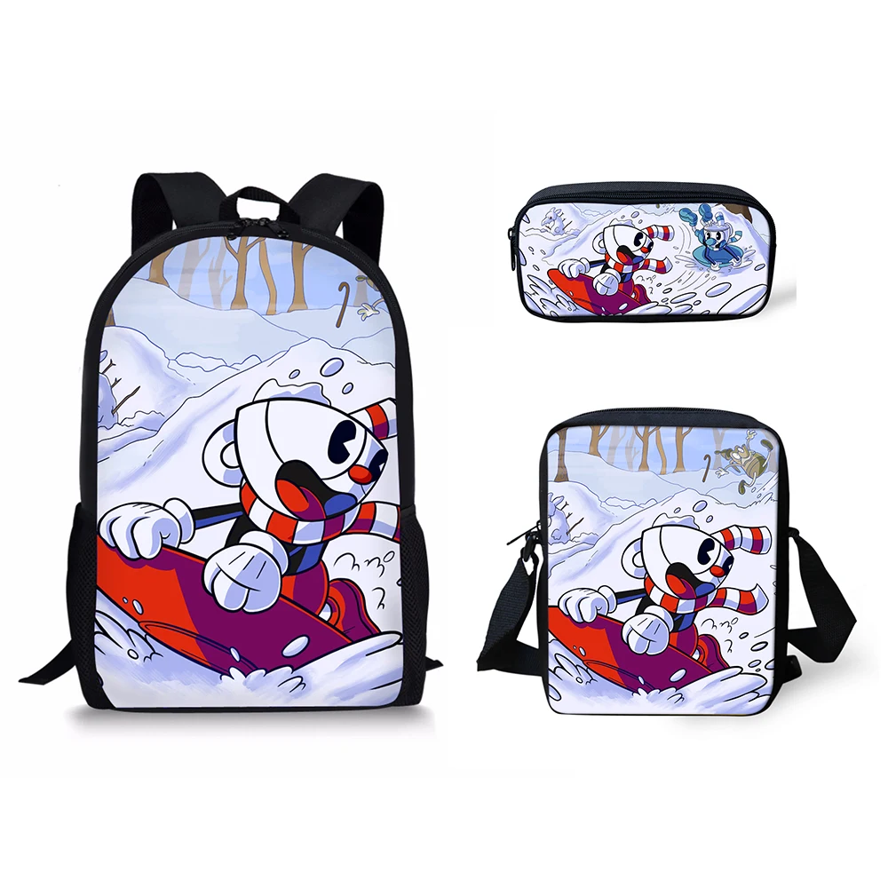 HaoYun Kid's Cuphead Game Mugman Pattern Mochila Students Backpack Shoulder Bag Travel School Bag for Teenagers Casual Mochila