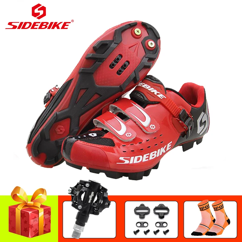 R with pedals SIDEBIKE велосипедная обувь sapatilha ciclismo mtb мужская женская обувь для горного велосипеда SPD педали самофиксирующаяся дышащая обувь для верховой езды - Цвет: R with pedals
