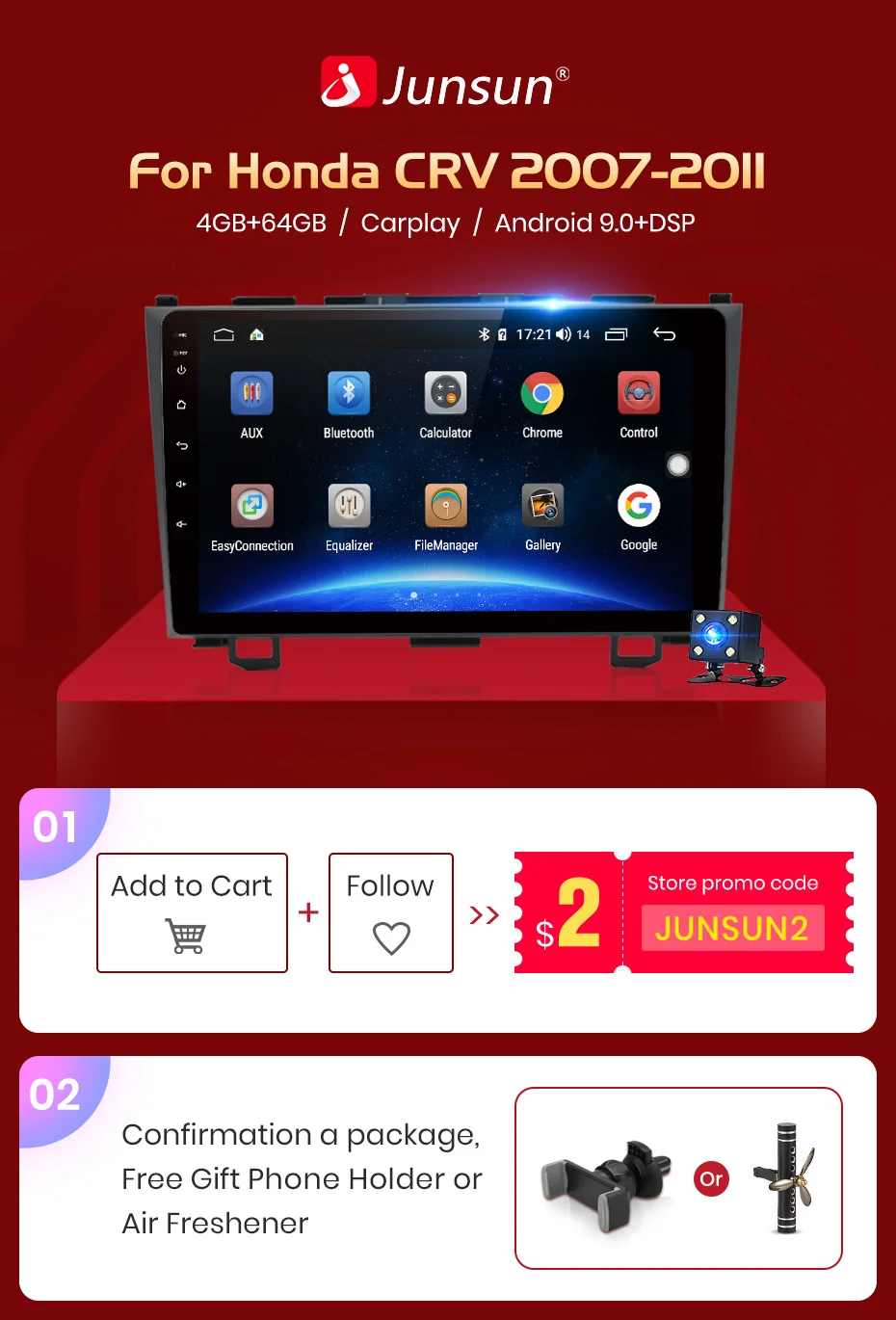 Junsun V1 pro 4G+ 64G CarPlay Android 9,0 DSP для Honda CRV 2006-2011 Автомобильный Радио Мультимедийный видео плеер gps RDS 2 din dvd