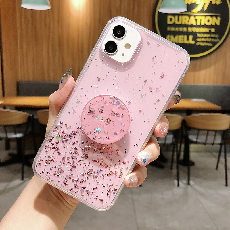 Блестящий чехол для Samsung Galaxy A51 A71 A81 A91 A21S A01 A31 A41 A50 A11 A20E A30 A40 A70 A8 A9 2018 с подставкой |