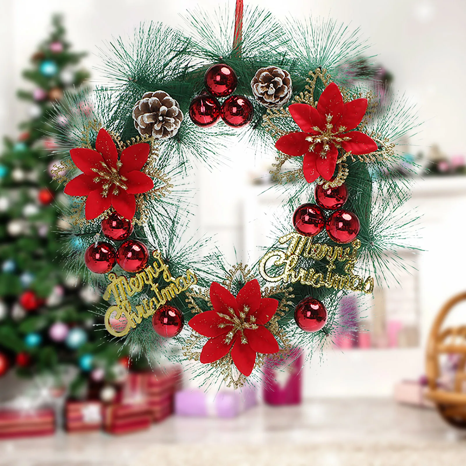 

Ornaments Front Door Hanging Garland Wreath Ing Of Flowers Christmas Balls 30cm Home Party Xmas New Year Decorations Pine Cones