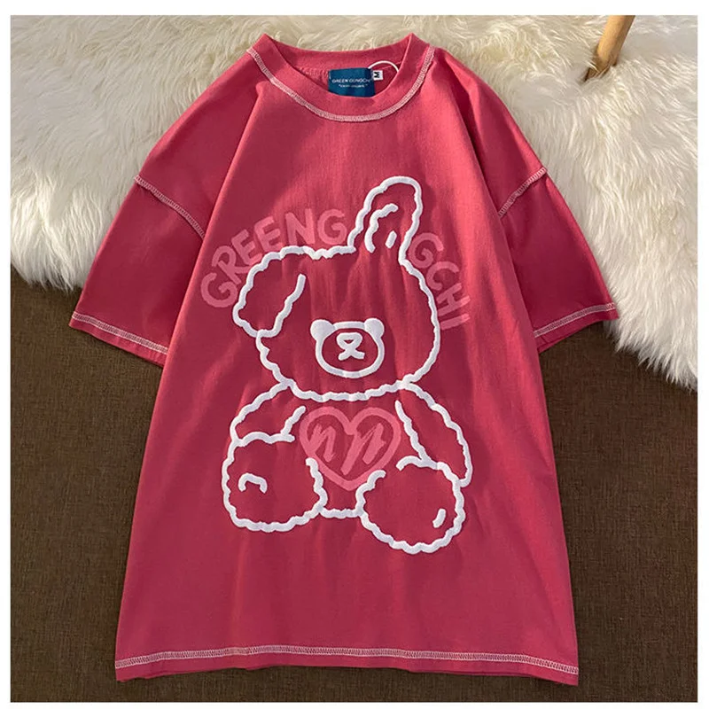 Футболка женская оверсайз с коротким рукавом и принтом медведя | Женская одежда