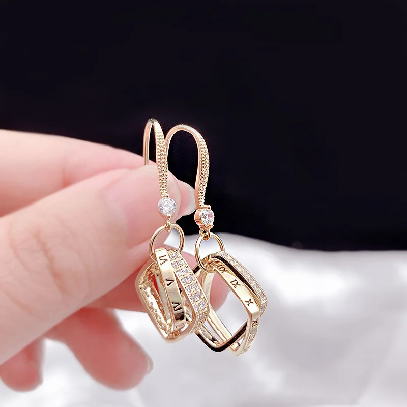 

Fashion Design Sense Hollow Square Overlapping Earrings 2021 New Personality Creative Temperament All-match Diamond Jewelry